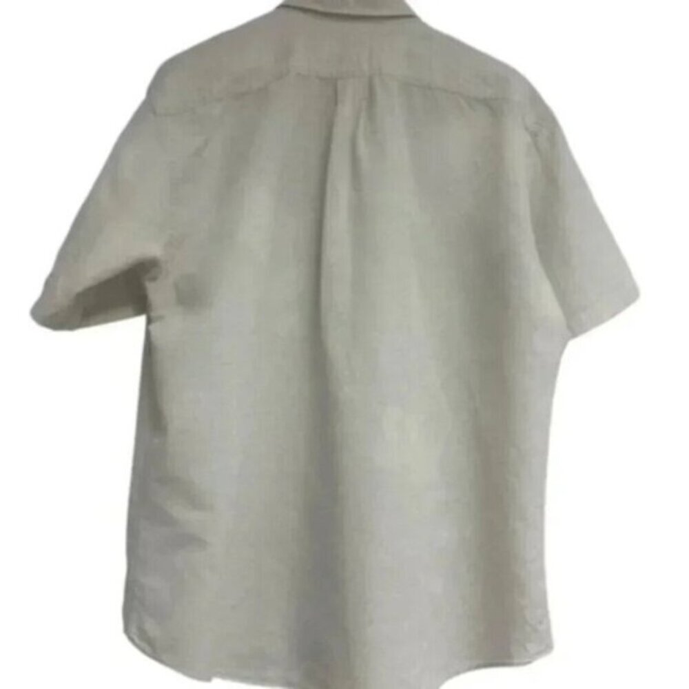 Stafford Short Sleeve Beige Tan Linen Party Breezer Camp Shirt Size 17  XL - Picture 2 of 7